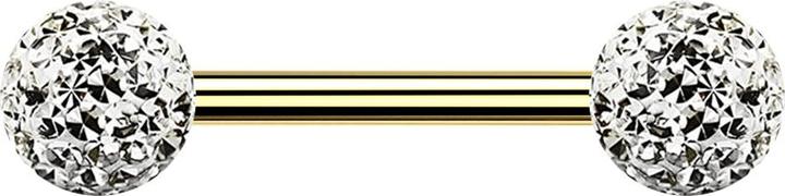 Produktbild Star Piercing Barbell vergoldet mit zwei Kristallkugeln silber Epoxy Schutzschicht (Titan G23, ohne Messing)