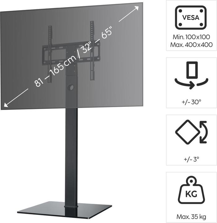 Productafbeelding Hama Vrijstaande TV-standaard, draaibaar, in hoogte verstelbaar, 165 cm (65") tot 35 kg (Universeel, 65", 35 kg)