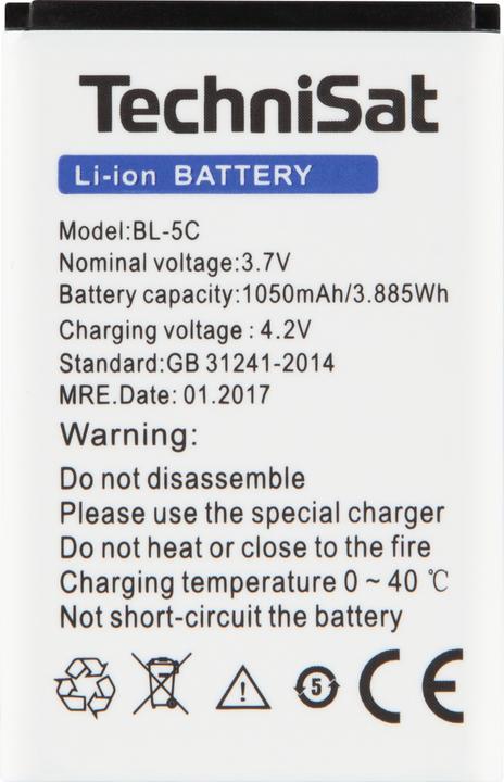Energie-Label TechniSat BL-5C (1 Stk., Gerätespezifisch, 1050 mAh)