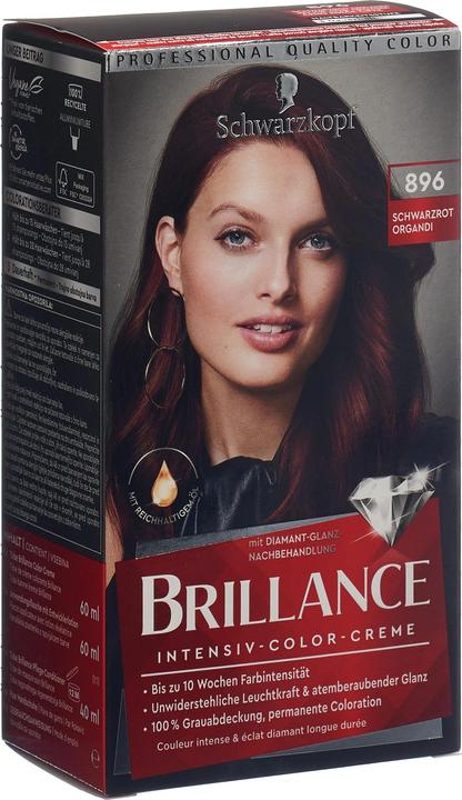 Actual product image Schwarzkopf Brillance Hair Coloring Black (896 black red organdi)