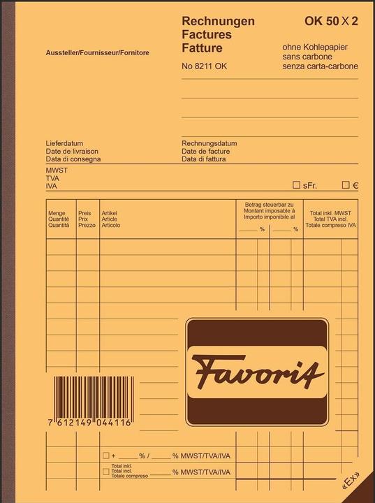 Image du produit Favorit Carnet de factures autocopiantes avec papier autocopiant (100 x)
