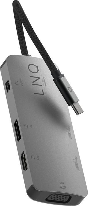 Produktbild LINQ Connects USB-C -> 1x HDMI, 1x DP, 1x miniDP, 1x VGA, 1x USB-C, 2x USB-A LQ48019 grey (USB-C, 7 Ports)