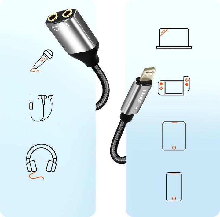 Actual product image LinQ LT3537 Audio splitter (Lightning, 3.5mm jack)