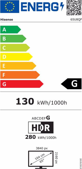 Etichetta energetica Hisense 65U8QF (65", LED, 4K)