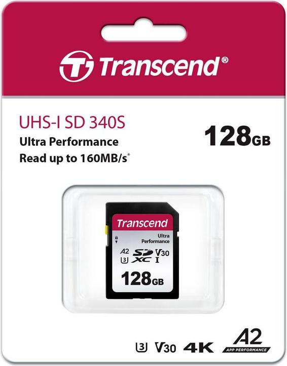 Image du produit Transcend Carte SD SDXC SDC340S 160/90 Mo/s (128 Go, SDXC, U3, UHS-I)