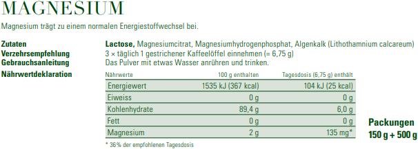 Valori nutrizionali e ingredienti Phytomed Infit Magnesium Complex in polvere (1 Pezzo/i, Polvere, 500 g)