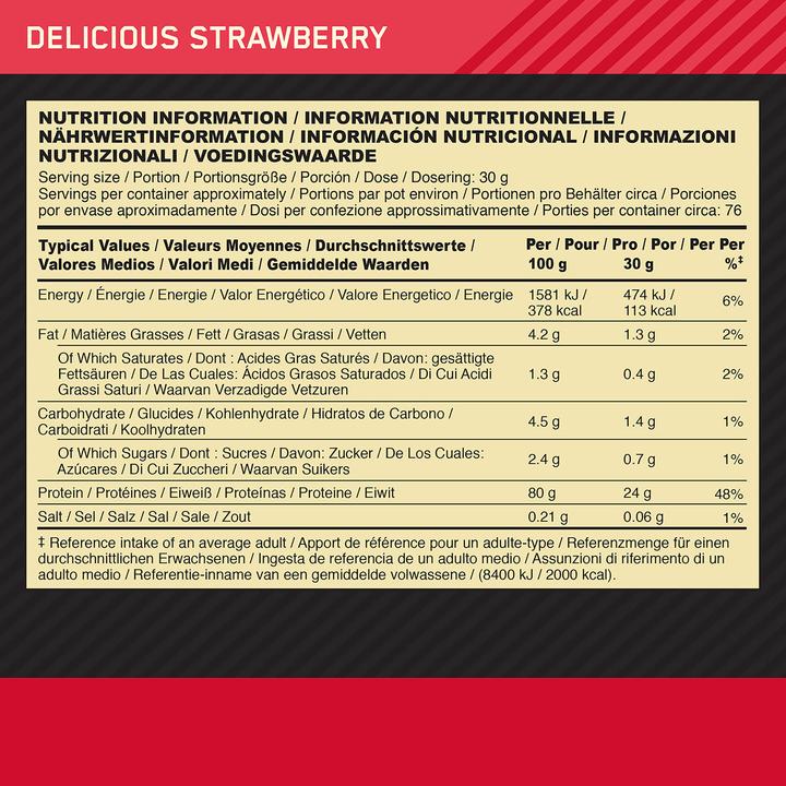 Nutritional values and ingredients Optimum Nutrition 100 Whey Gold Standard (Strawberry, 1 pcs., 2536 g)