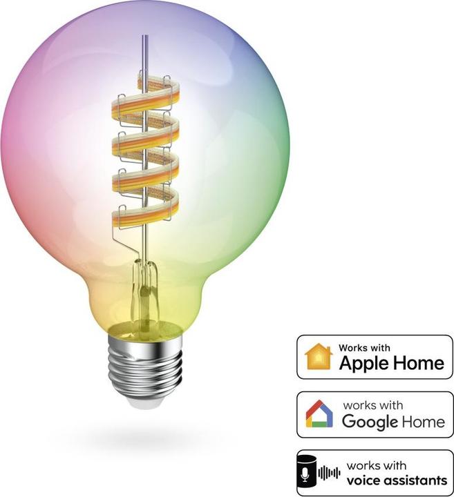 Label énergétique Hama Lampe LED intelligente, Matter, E27, globe, filament G95, RGBW, dimmable, avec application (E27, 4.90 W, 470 lm, 1 x, F)