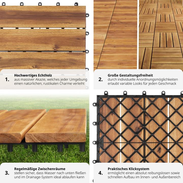 Produktbild tectake 20er Set Terrassenfliesen Tabula Akazienholz, je 4 Lamellen (20 x)