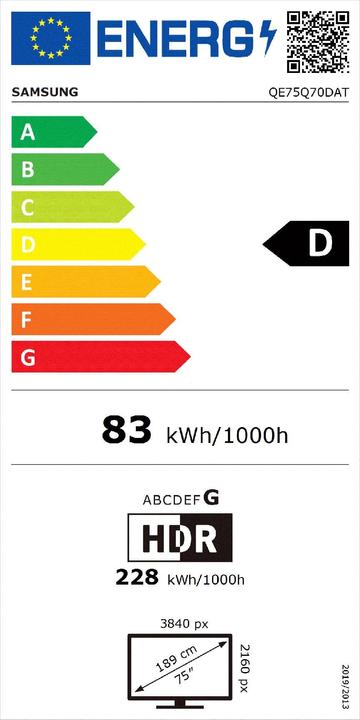 Energie-Label Samsung 75" Q70D – 4K QLED TV (75", Q70D, QLED, 4K, 2024)