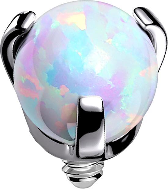 Star Piercing Dermal Anchor silber Kugel Opal weiss gefasst (ohne Messing, Titan G23)
