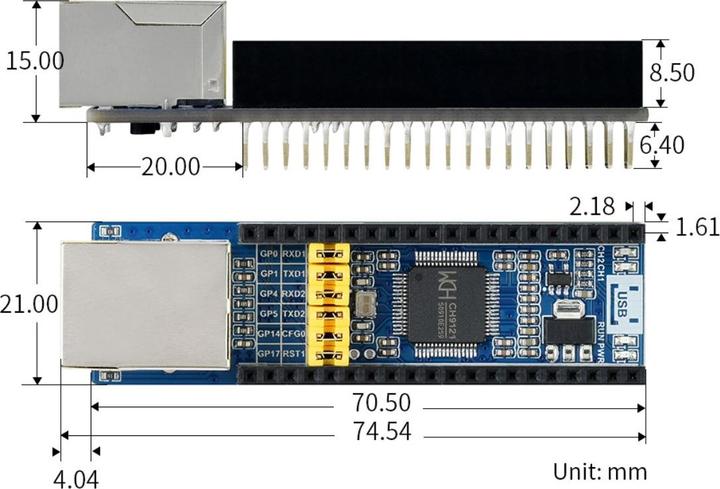 Produktbild WaveShare Ethernet zu UART Converter für Raspberry Pi Pico