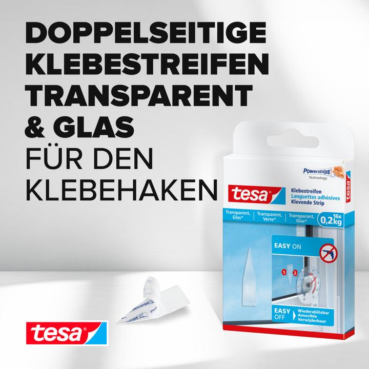 Actual product image tesa Powerstrips for glass, transparent adhesive strips