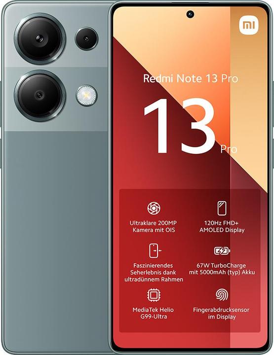Produktbild Xiaomi Redmi Note 13 Pro (256 GB, Forest Green, 6.67", Hybrid Dual SIM, 200 Mpx, 4G)