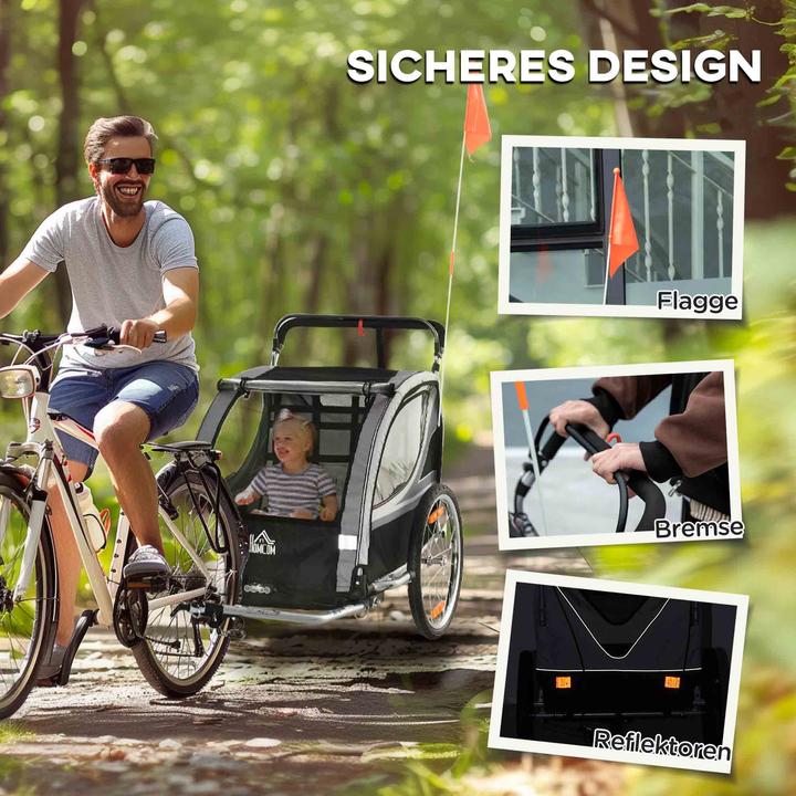 Immagine prodotto Homcom Kinderfahrradanhänger Stahl, Polyester Grau+Schwarz