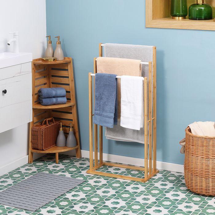 Immagine prodotto Swisshandel24 Porta asciugamani Porta asciugamani da terra con 3 aste Porta asciugamani da bagno senza trapano