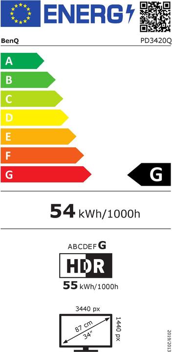 Energie-Label BenQ PD3420Q (3440 x 1440 Pixel, 34")