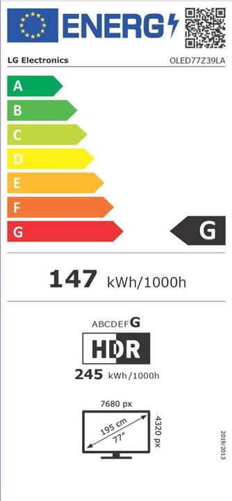 Energie-Label LG TV OLED Signature Z39 77, 7680 x 4320 (8K UHD), OLED (77", Z39, OLED, 8K, 2023)