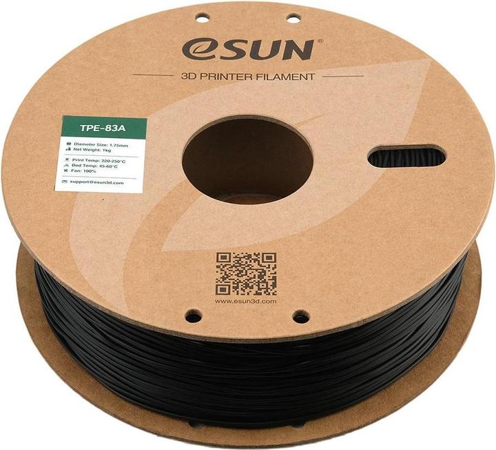 Produktbild eSUN TPE-83A eLastic Schwarz flexibles Filament 1.75mm 1Kg (TPU, 1.75 mm, 1000 g, Schwarz)