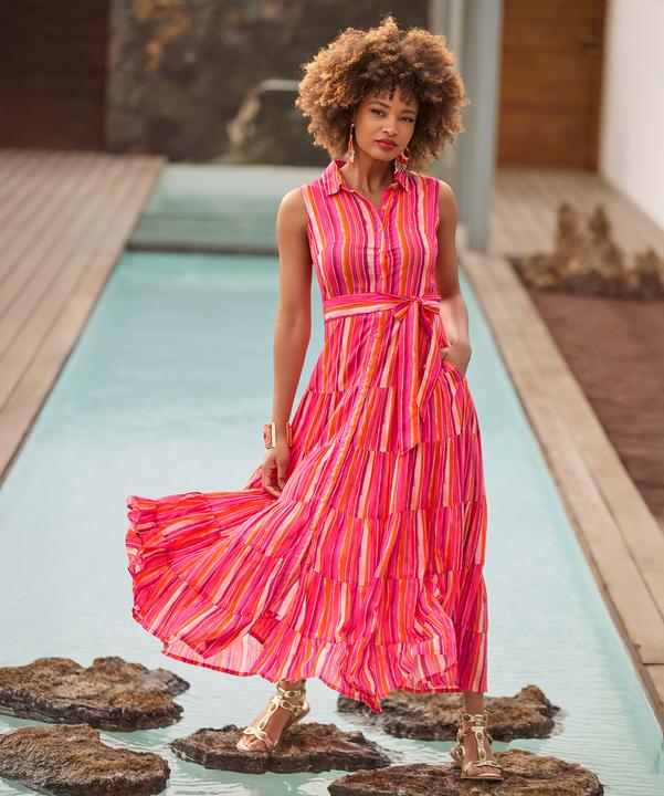 Joe Browns Striped Sleeveless Button Through Maxi Shirt Dress