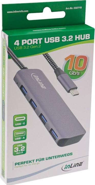 Immagine prodotto InLine Hub USB 3.2 Type-C a 4x A 10Gb/s custodia in metallo grigio (USB-C, 4 Porti)