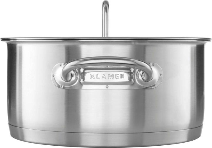 Produktbild KLAMER Topf-Set 5-tlig. mit Glasdeckel, Induktion, unbeschichtetes Edelstahl Profi-Kochtopfset (23 cm, Pfannenset + Topfset, Edelstahl)