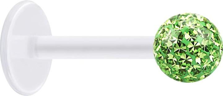Immagine prodotto Star Piercing Micro Labret trasparente con sfera di cristallo verde chiaro e strato protettivo epossidico (senza ottone, Acciaio chirurgico 316L, Bioflex)
