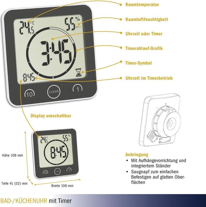 Image du produit TFA Horloge de salle de bain / cuisine avec