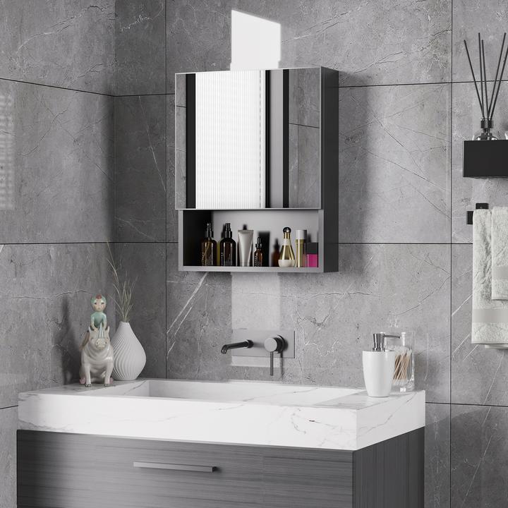 Actual product image Kleankin Mirror cabinet with one door and extra compartment (46 x 13.5 x 58 cm)