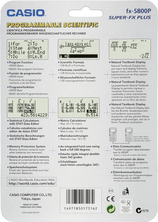 Nährwerte und Zutaten Casio FX 5800 P (Batterien)