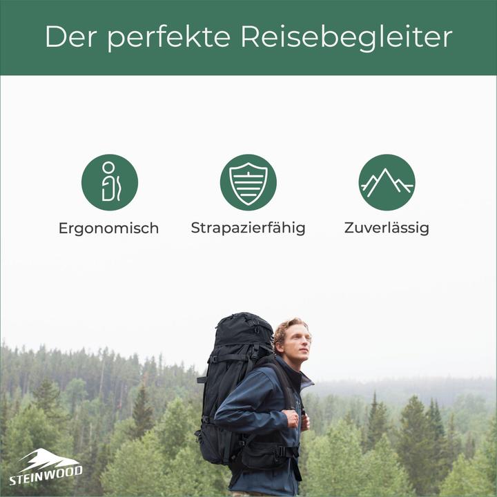 Image du produit Steinwood Trekkingrucksack 70L, Wanderrucksack, wasserabweisend mit Regenhülle (70 l)