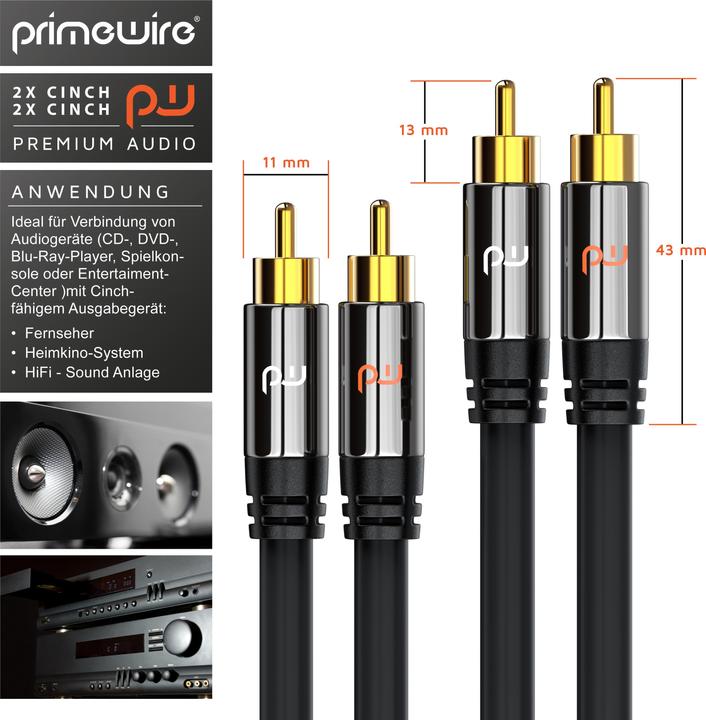 Image du produit Primewire Câble audio stéréo RCA, RCA, câble audio hi-fi avec blindage multiple, 2x RCA vers 2x RCA (1 m, RCA)