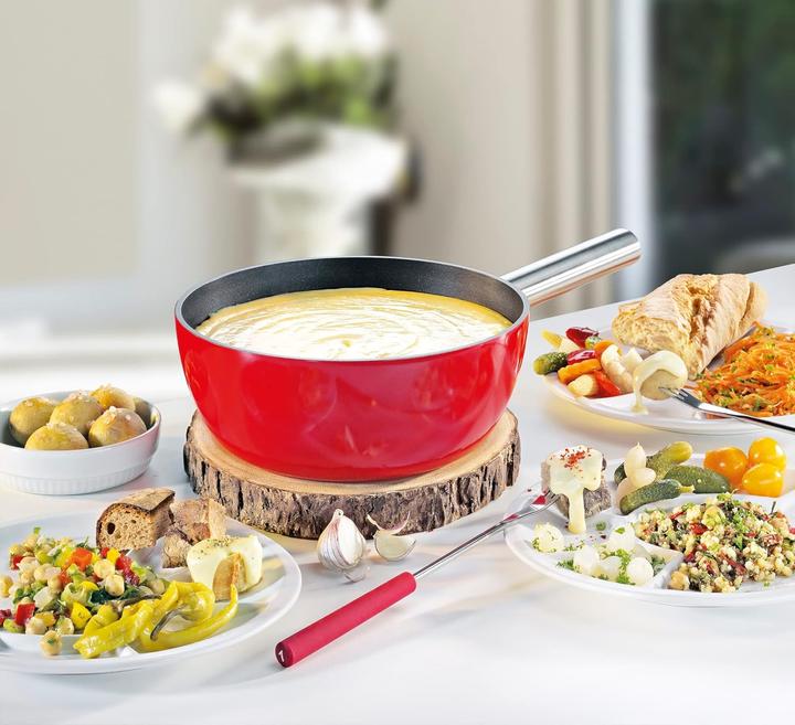 Immagine prodotto Küchenprofi Set per fonduta a INDUZIONE in ALLUMINIO rosso23 cm (Fondue al cioccolato, Fondue Chinoise, Fondue di formaggio, Fonduta Bourguignonne)