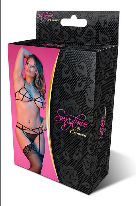 Productafbeelding Magic Silk Strappy BH, Kousenband & G-Set met Ringen - L/X (L, XL)