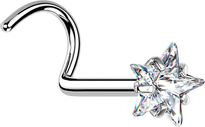 Produktbild Star Piercing Nasenstecker gebogen silber Kristallstern silber gefasst (ohne Messing, Chirurgenstahl 316L)