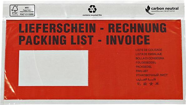 Image du produit kaiserkraft Pochettes porte-documents recyclées, impression Liste de colisage, lot de 1000 (DL)