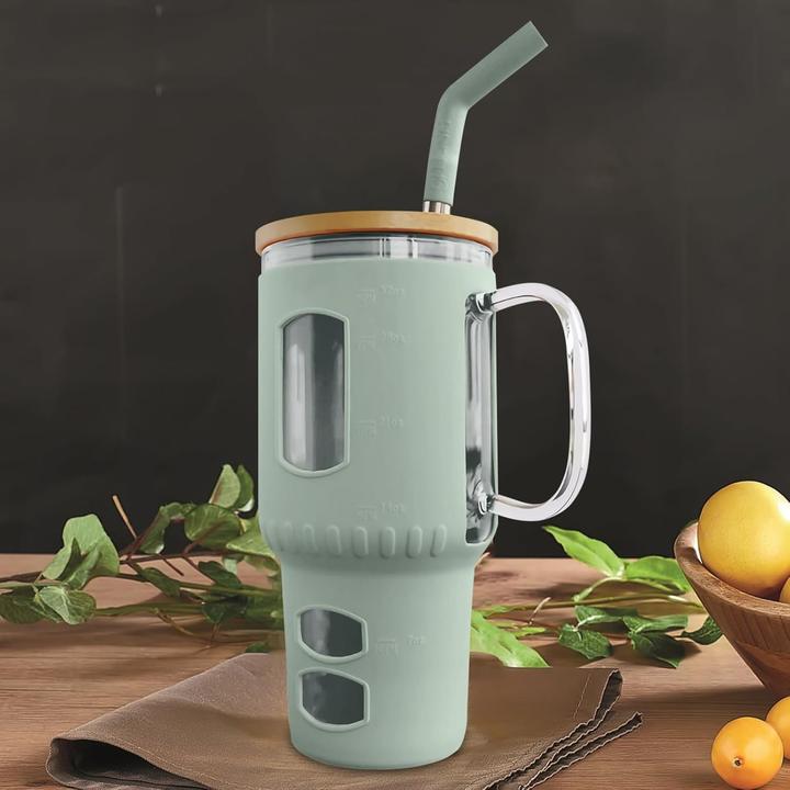 Image du produit Gewürzladen Näfels Glasbecher mit Strohhalm & Bambusdeckel (0.96 l)