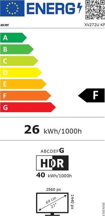 Label énergétique Acer Nitro XV272UKFbmiipruzx (2560 x 1440 pixels, 27")
