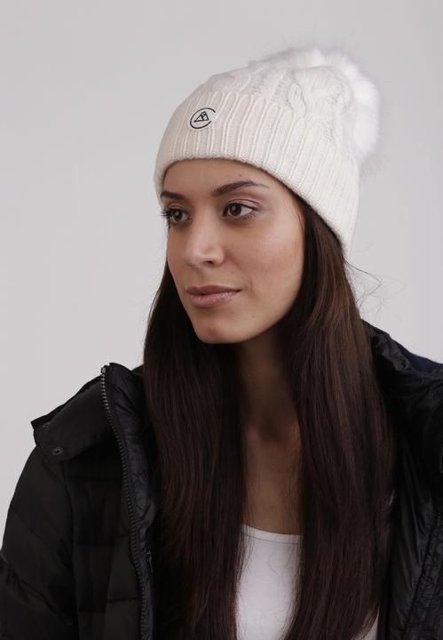 Image du produit Cash-Mere Kaschmir Mütze mit Zopfmuster und Bommel (Taille unique)