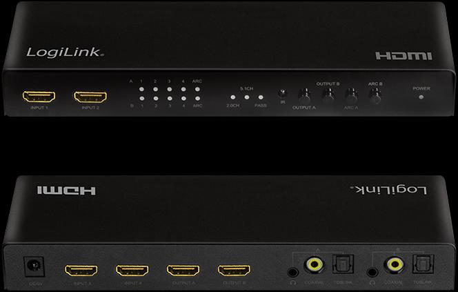 Produktbild LogiLink Switch 4x2 HDMI, 4K 60Hz, auf Pult