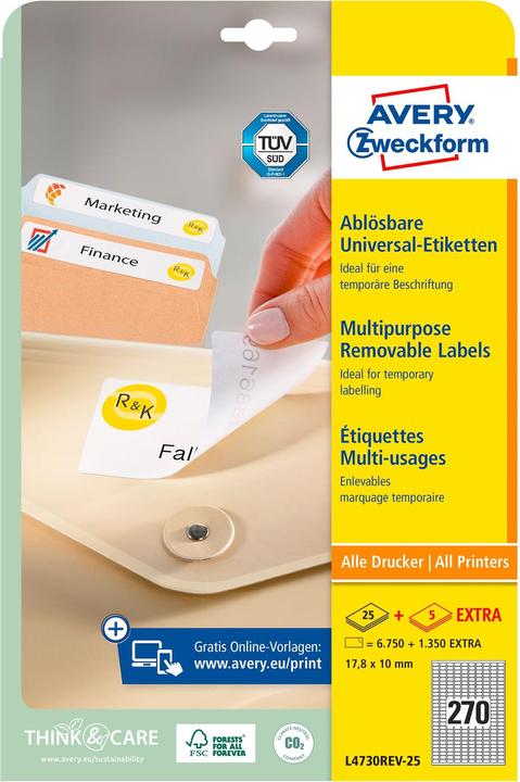 Produktbild Avery Universal-Etiketten, ablösbar