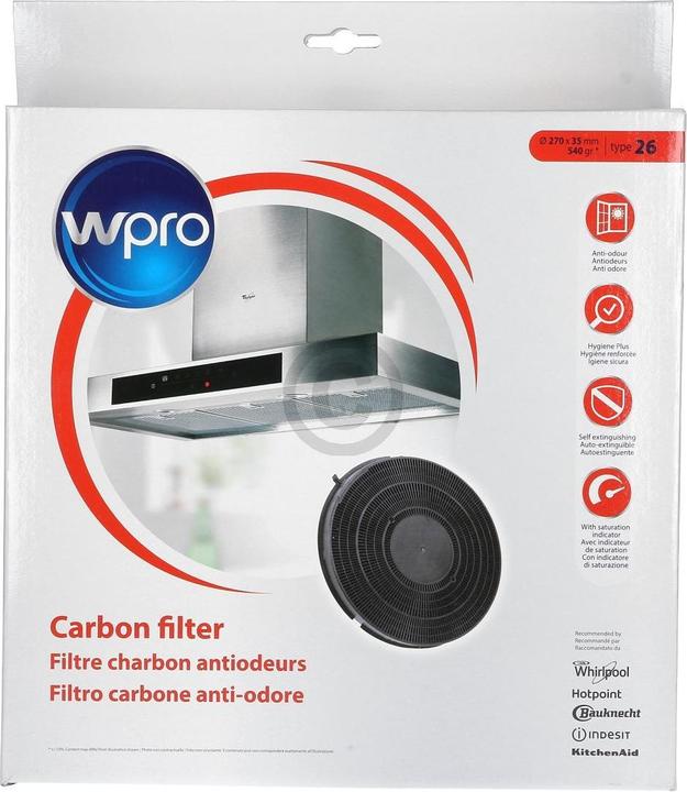 Immagine prodotto WPRO Filtro a carbone Whirlpool 484000008789 270mmØ Type26 per il coperchio della cucina