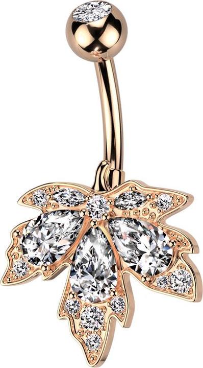 Produktbild Star Piercing Banane rosegold mit Kugel rosegold Kristall silber und Ahornblatt Kristalle silber (Chirurgenstahl 316L, Messing)