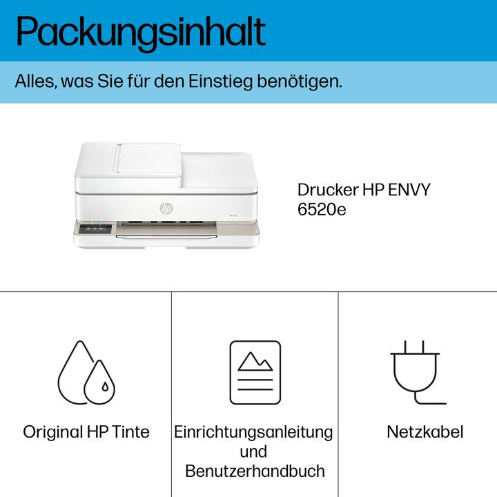Nährwerte und Zutaten HP Envy 6520e All-in-One-Drucker, Thermal Inkjet, Farbdruck, 4800 x 1200 DPI, Farbkopieren, Farbscan (Farbe)