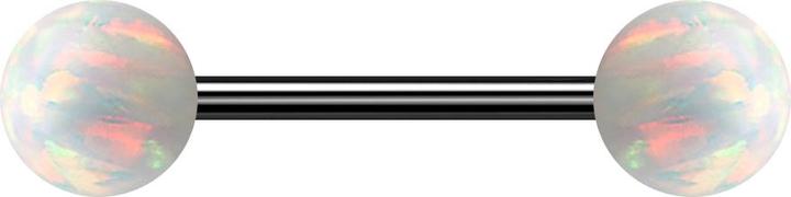 Star Piercing Micro Barbell schwarz mit zwei Kugeln Opal weiss (ohne Messing, Chirurgenstahl 316L)