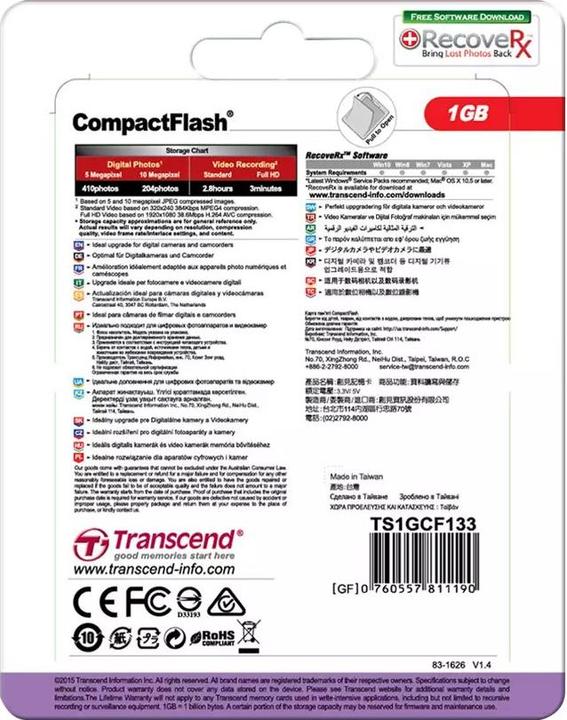 Produktbild Transcend Compact Flash Card (1 GB, CF)