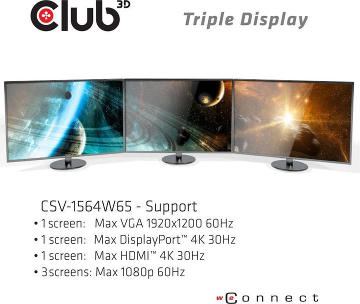 Actual product image Club 3D Triple Display Dynamic (Docking port (proprietary), 4 Ports)