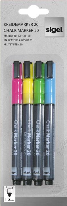 Sigel Artverum chalk marker 20 Round (1-2 mm) (Blue, Yellow, Pink, Green, 2 mm, 4 x)