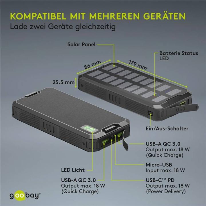 Immagine prodotto Goobay QC/PD Solare (20000 mAh, 18 W, 74 Wh)