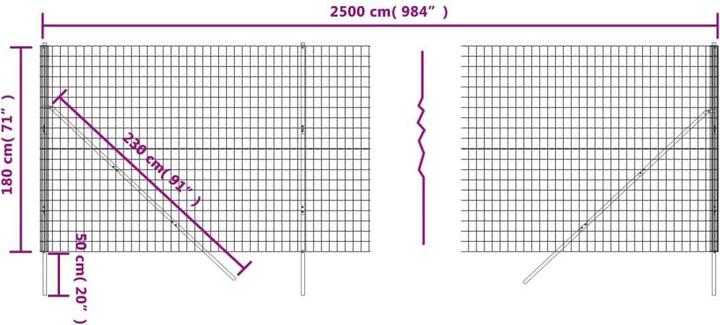 Produktbild VidaXL Maschendrahtzaun Anthrazit 1,8x25 m Verzinkter Stahl